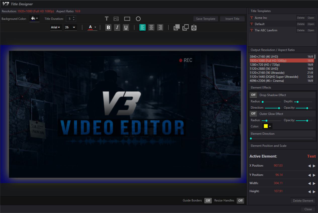 V3 Video Editor title creation tools